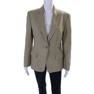 Richard Tyler Women's Long Sleeves Lined One Button Glitter Blazer Gold Size 10